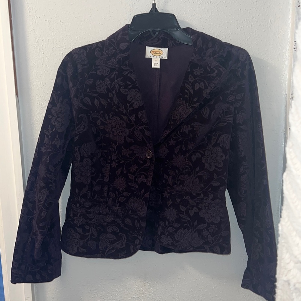 TALBOTS vintage dark velvet purple pattern blazer, size 6